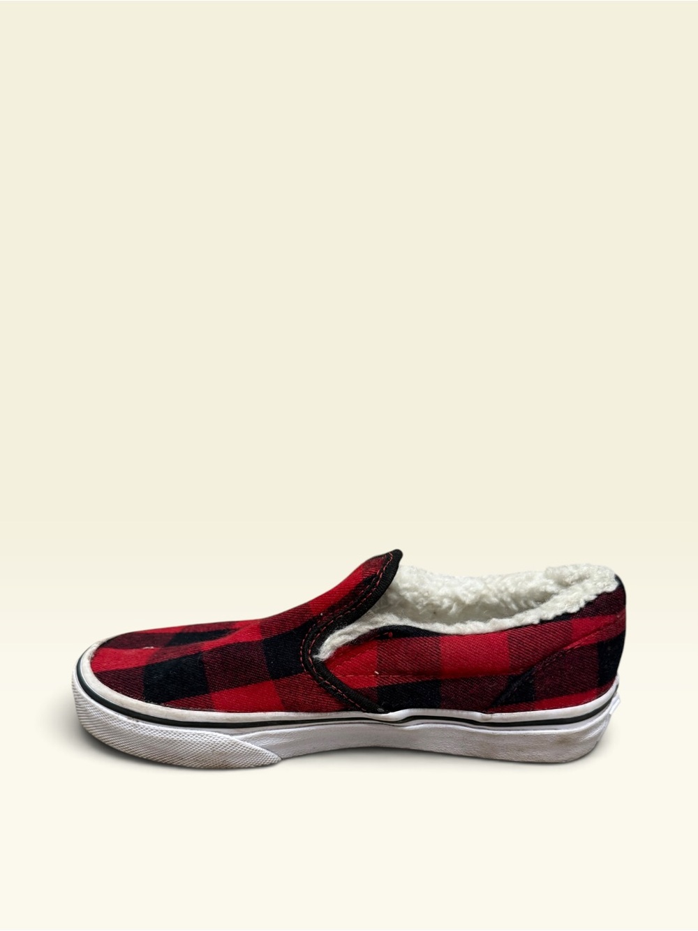 Vans Kids Slip-On Plaid Sherpa-Lined Sneakers - Red/Black - Picture 4 of 10
